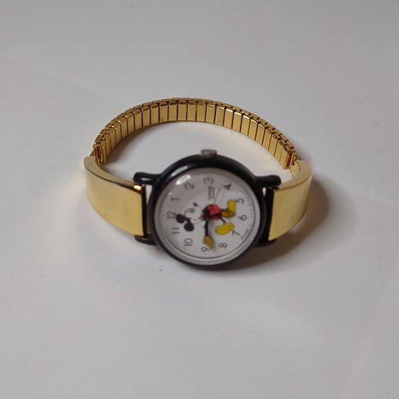 Mickey Mouse Lorus Watch With 6 Inch Gold Tone Stretch Band - Picture 7 of 14